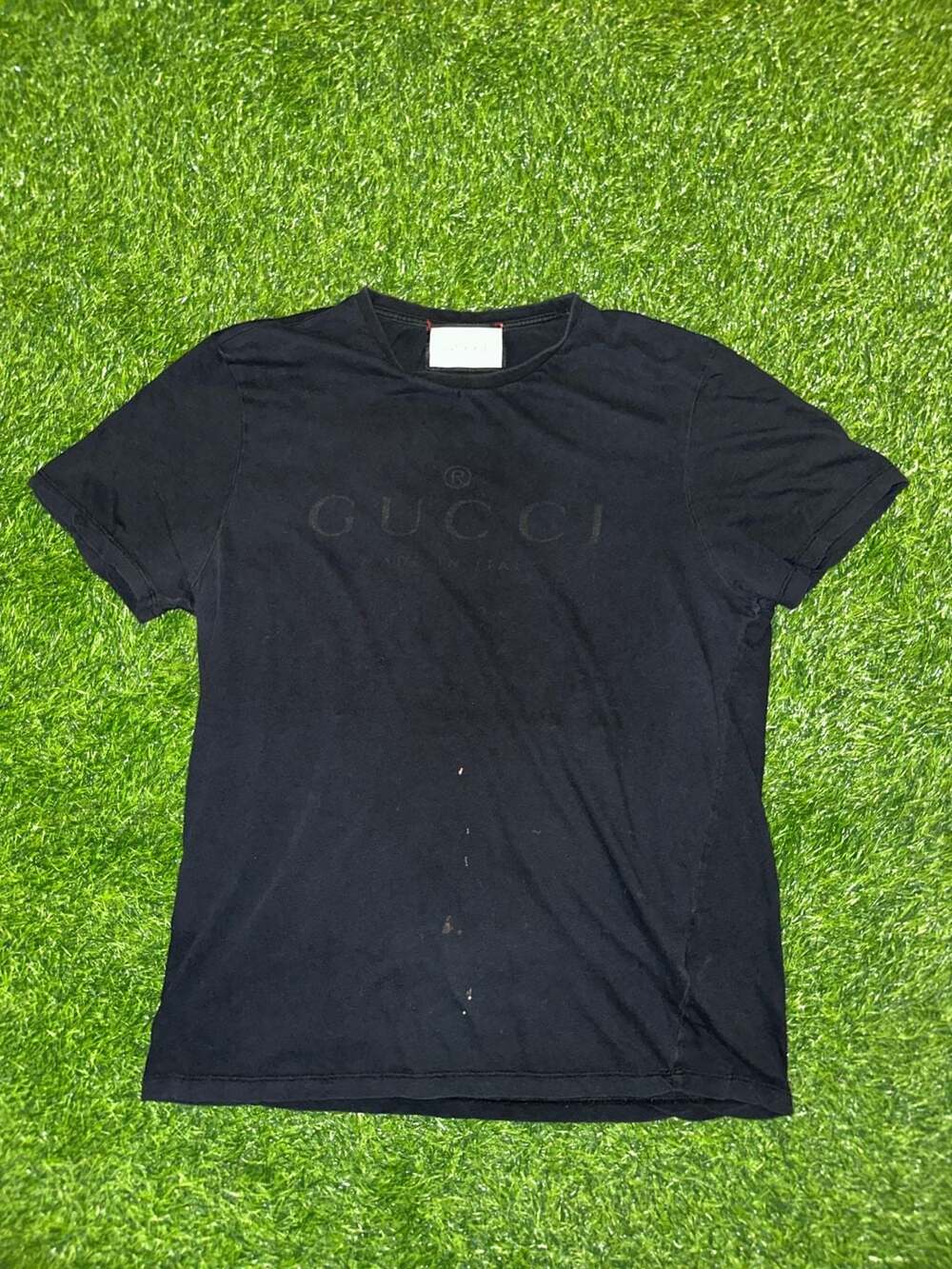 Gucci Black Cotton T-Shirt with Embossed Logo Size M